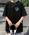 Biçomi Baskılı Oversize Bisiklet Yaka T-shirt - Siyah