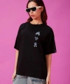 Biçomi Baskılı Oversize T-shirt - Siyah