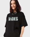 Biçomi Baskılı Oversize T-shirt - Siyah