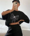 Biçomi Baskılı Oversize T-shirt - Siyah