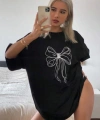 Biçomi Baskılı Oversize T-shirt - Siyah