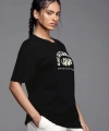 Biçomi Baskılı Oversize T-shirt - Siyah