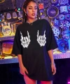 Biçomi Baskılı Oversize T-shirt - Siyah