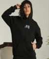 Biçomi Baskılı Oversize Üç İplik Kapüşonlu Sweatshirt - Siyah