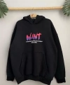 Biçomi Baskılı Üç İplik Kapüşonlu Oversize Sweatshirt - Siyah