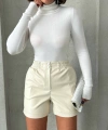 BİÇOMİ Beli lastikli çıtçıtlı deri şort krem w241007