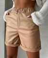 BİÇOMİ Beli lastikli duble paça deri şort bej w24755