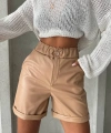 BİÇOMİ Beli lastikli duble paça deri şort bej w24755