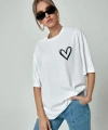 Biçomi Bisiklet Yaka Baskılı Oversize T-Shirt - Beyaz