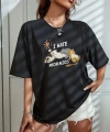Biçomi Bisiklet Yaka Baskılı Oversize T-Shirt - Siyah