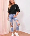Biçomi Bisiklet Yaka Baskılı Oversize T-Shirt - Siyah