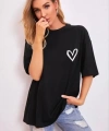 Biçomi Bisiklet Yaka Baskılı Oversize T-Shirt - Siyah