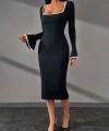 BİÇOMİ Biyeli midi boy elbise siyah A3718