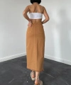 Biçomi Camel Gabardin Boyamalı Püsküllü Etek