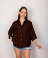 BİÇOMİ Cepli salaş gömlek koyu kahve t1010