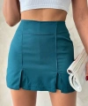 BİÇOMİ Çift yırtmaçlı atlas şort etek petrol yeşili s240364
