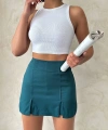 BİÇOMİ Çift yırtmaçlı atlas şort etek petrol yeşili s240364