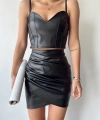 BİÇOMİ Drapeli deri etek siyah w26771