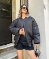 Biçomi Düz Bomber Ceket - Siyah