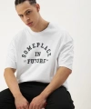 Biçomi Erkek Baskılı Oversize T-shirt - Beyaz