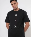 Biçomi Erkek Baskılı Oversize T-shirt - Siyah