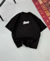 Biçomi Erkek Baskılı Oversize T-shirt - Siyah