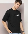 Biçomi Erkek Baskılı Oversize T-shirt - Siyah