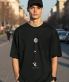 Biçomi Erkek Baskılı Oversize T-shirt - Siyah