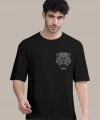 Biçomi Erkek Baskılı Oversize T-shirt - Siyah