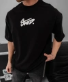 Biçomi Erkek Baskılı Oversize T-shirt - Siyah