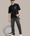 Biçomi Erkek Baskılı Oversize T-shirt - Siyah
