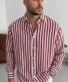 Biçomi Erkek Dikey Çizgili Yarım Oversize Gömlek