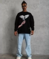 Biçomi Erkek Güvercin Baskılı Sweatshirt - Siyah
