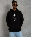 Biçomi Erkek Nihilist Penguen Temalı Oversize Kapüşonlu Sweatshirt - Siyah