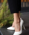 BİÇOMİ Hillar Beyaz Cilt Stiletto Ayakkabı