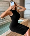 Biçomi Kadın Kolsuz Balıkçı Yaka Kısa Dalgıç Elbise