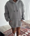 Biçomi Kapşonlu Üç İplik Penye Basic SweatShirt - Boyalı Gri