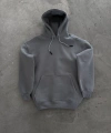Biçomi Kapşonlu Üç İplik Penye Basic SweatShirt - Boyalı Gri