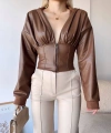 BİÇOMİ Kapşonlu yarım fermuarlı ceket kahve h24116