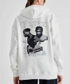 Biçomi Kapüşonlu Sırt Baskılı Üç İplik Oversize Sweatshirt - Beyaz