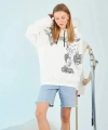 Biçomi Kapüşonlu Strong Heykel Baskılı Sweatshirt - Beyaz