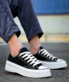 BİÇOMİ KB-CX-3 Kuback Kısa Siyah Keten Beyaz Yüksek Taban Spor Ayakkabı