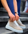 BİÇOMİ KB-X10 Kuback Bej Süet Beyaz Yüksek Taban Günlük Spor Ayakkabı