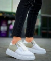 BİÇOMİ KB-X155 Kuback Beyaz Cilt Gri Süet Detaylı Beyaz Yüksek Taban Günlük Spor Ayakkabı