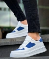 BİÇOMİ KB-X8 Kuback Beyaz Cilt Mavi Süet Detaylı Beyaz Yüksek Taban Günlük Spor Ayakkabı