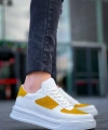 BİÇOMİ KB-X8 Kuback Beyaz Cilt Sarı Süet Detaylı Beyaz Yüksek Taban Günlük Spor Ayakkabı