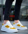BİÇOMİ KB-X8 Kuback Beyaz Cilt Sarı Süet Detaylı Beyaz Yüksek Taban Günlük Spor Ayakkabı