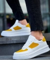 BİÇOMİ KB-X8 Kuback Beyaz Cilt Sarı Süet Detaylı Beyaz Yüksek Taban Günlük Spor Ayakkabı