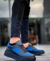 BİÇOMİ KB-X8 Kuback Siyah Cilt Mavi Süet Detaylı Siyah Yüksek Taban Günlük Spor Ayakkabı