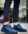 BİÇOMİ KB-X8 Kuback Siyah Cilt Mavi Süet Detaylı Siyah Yüksek Taban Günlük Spor Ayakkabı